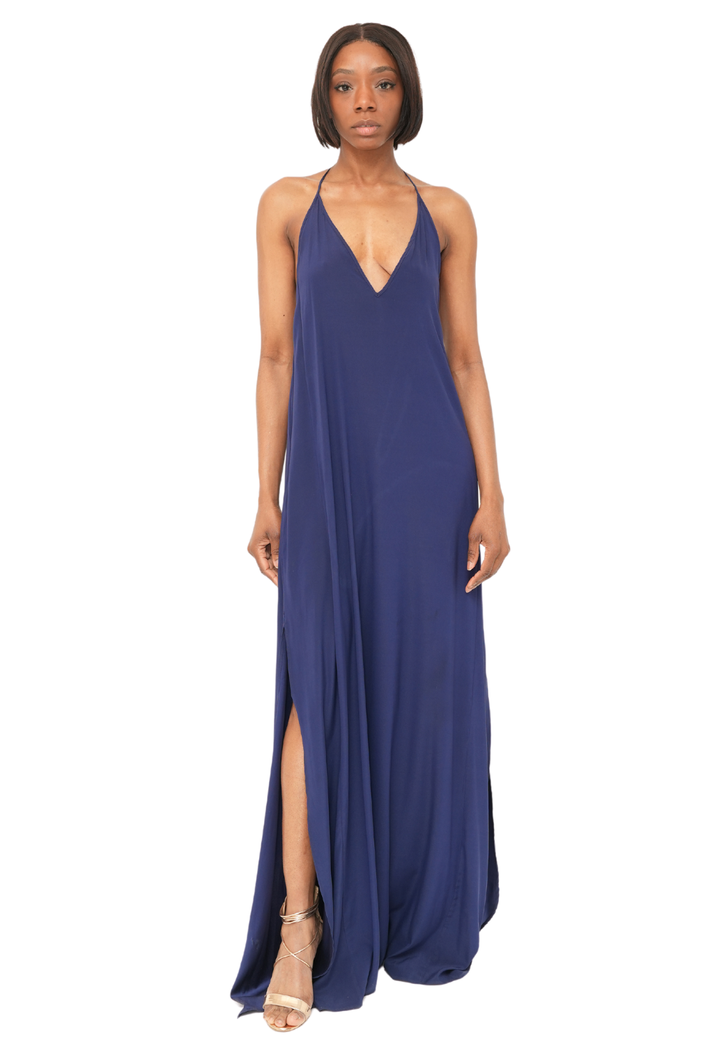 casual white backless dress Green Satin Maxi Dress main image 1
