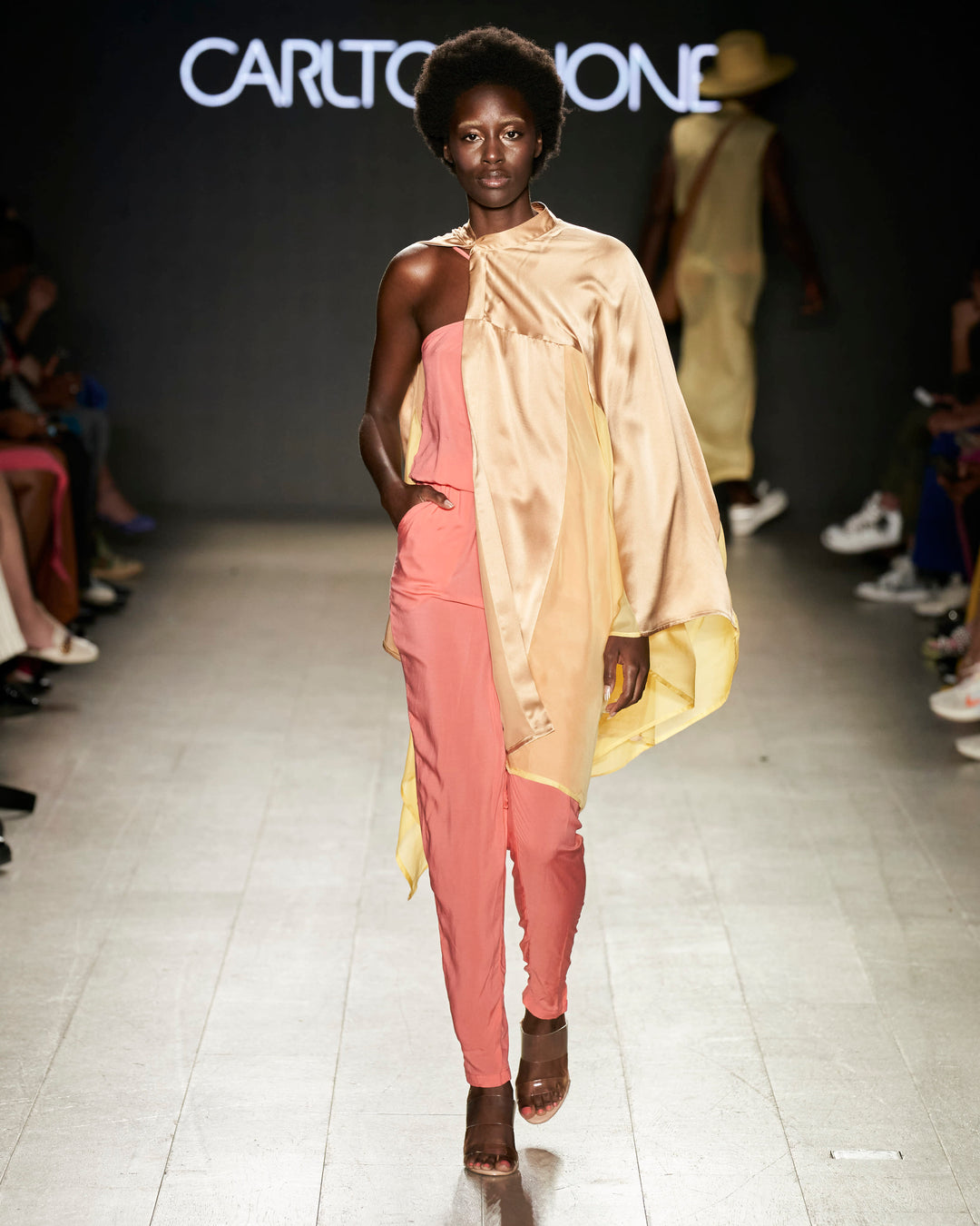 Color-blocked Silk Poncho