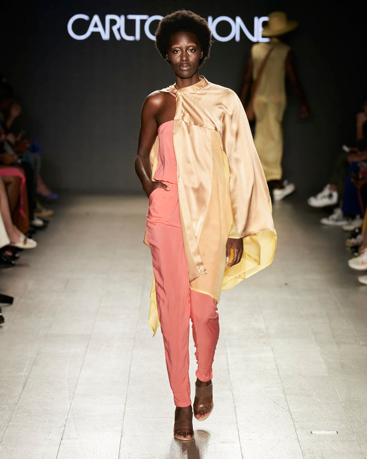 Color-blocked Silk Poncho