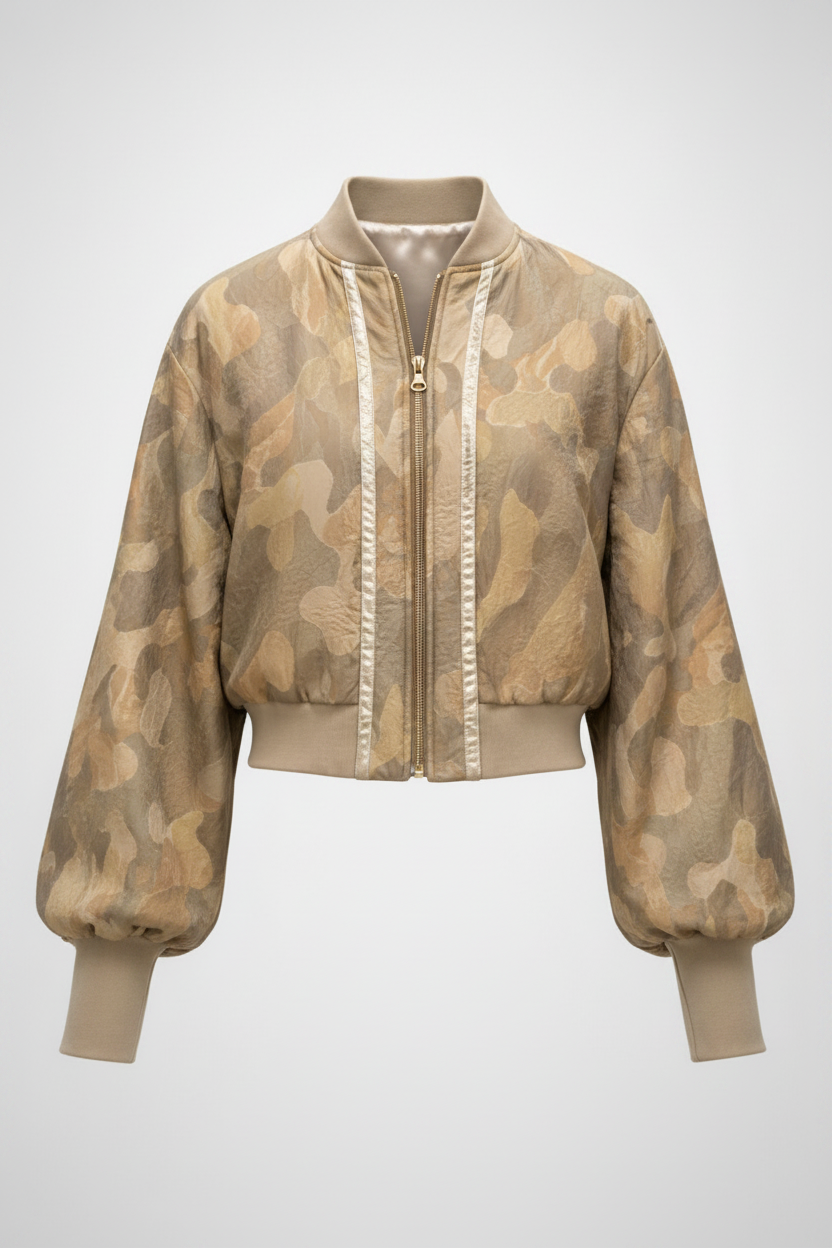 Camo Bomber - Smoothed + Silver Collar Lining