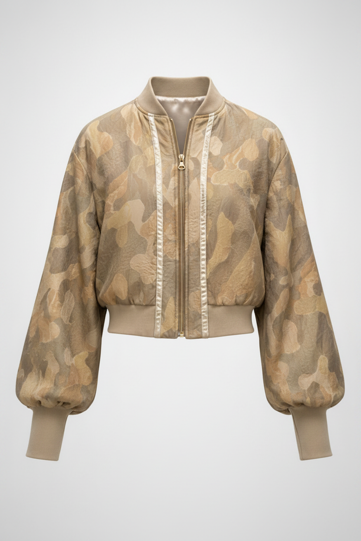 Camo Bomber - Smoothed + Silver Collar Lining