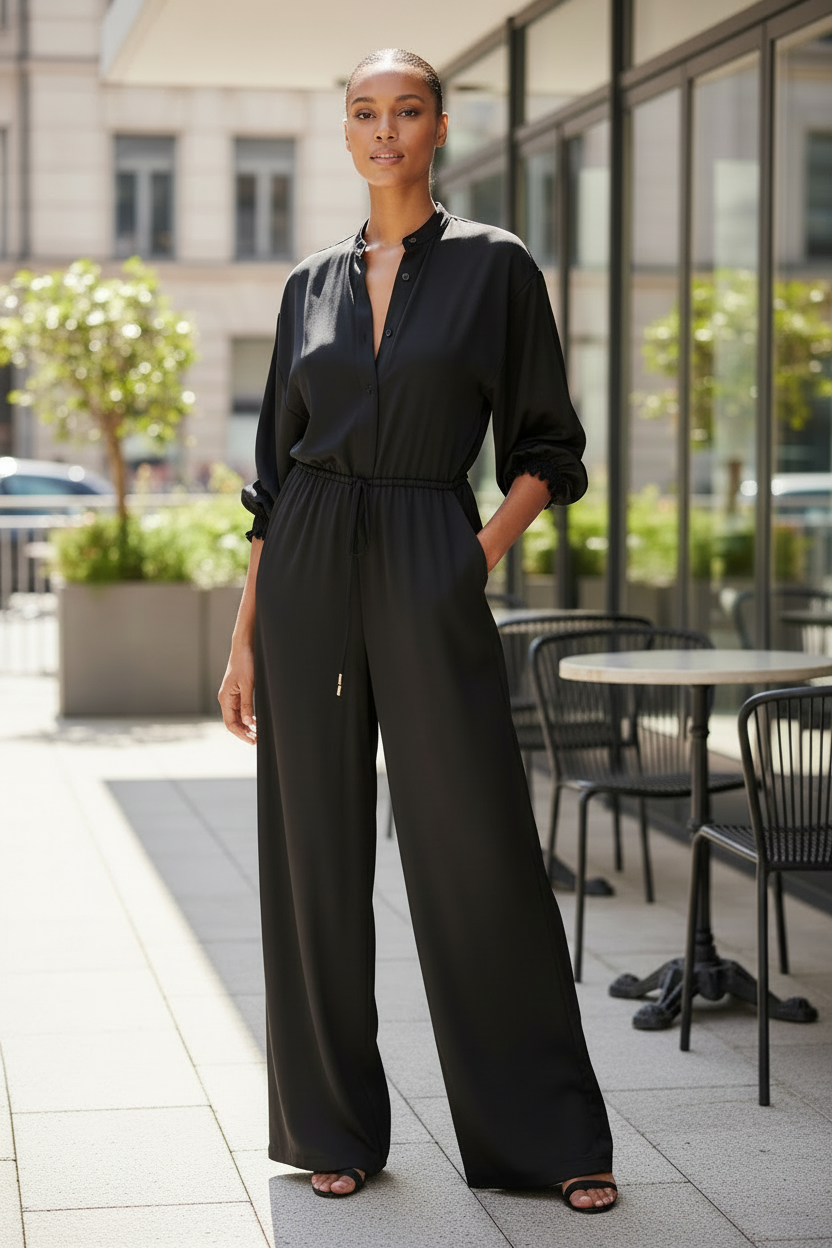 Layla Jumpsuit - Black, Button Removed