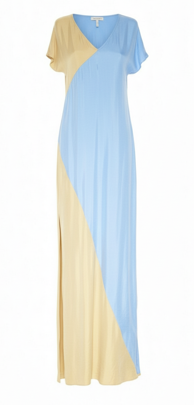 Marina Tunic Azure/Tan Color Block Ghost Mannequin