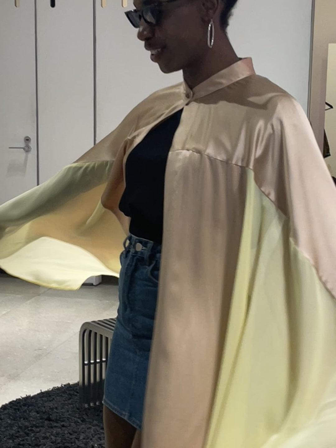 Color-blocked Silk Poncho